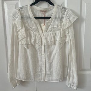 Skies Are Blue White Blouse Ruffle Lace size Medium